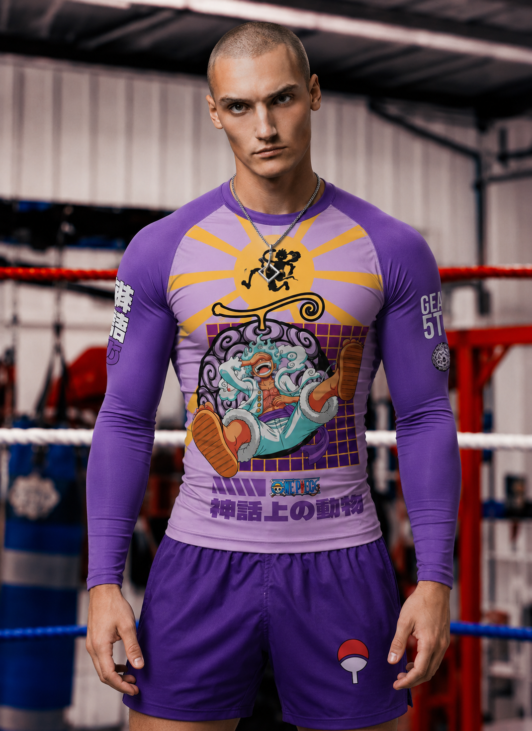 Gear 5 Sun God Nika One Piece Short Sleeve Rash Guard Compression Shirt
