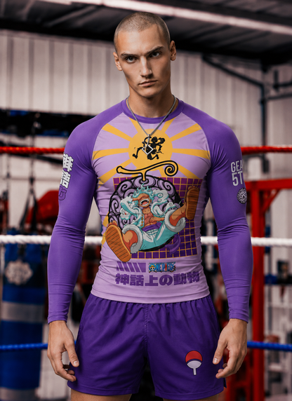 Gear 5 Sun God Nika One Piece Short Sleeve Rash Guard Compression Shirt